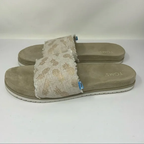 Toms Pineapple Slides. Size 10. Tan And Gold. - Picture 4 of 7